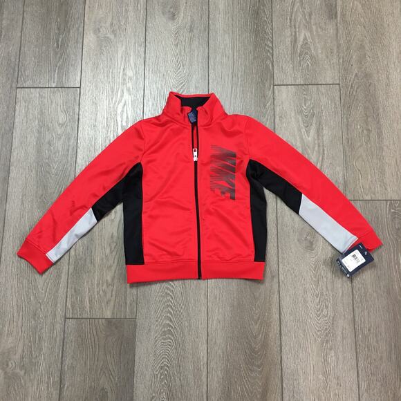 nike full zip up tricot track jacket in red black and grey size 7 boys NWT - Picture 1 of 8